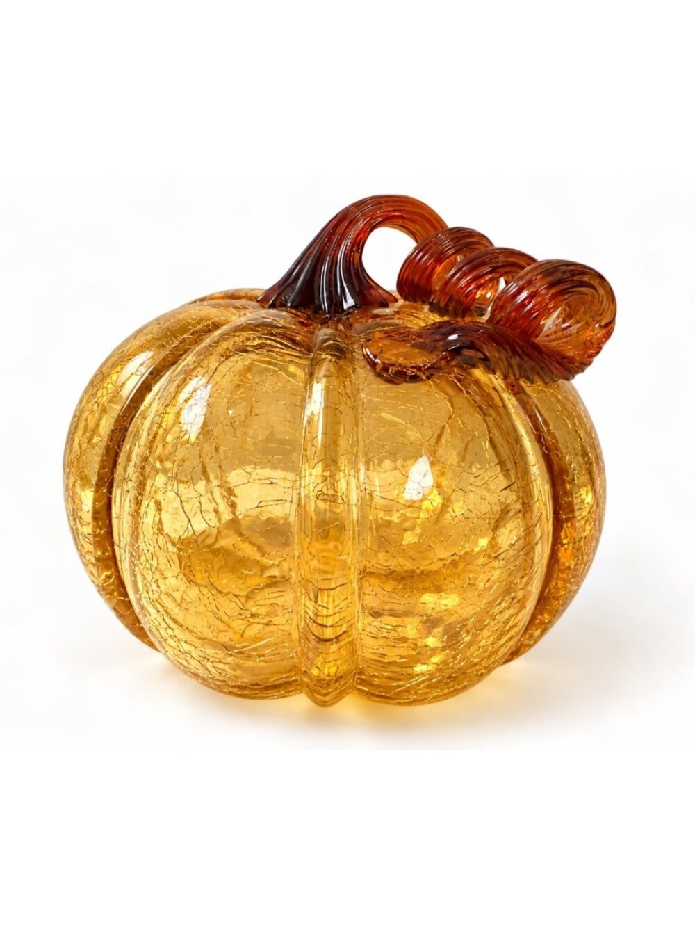 Hand Blown Glass Pumpkin 8" Gold Amber Crackle Fall Harvest Table Decor